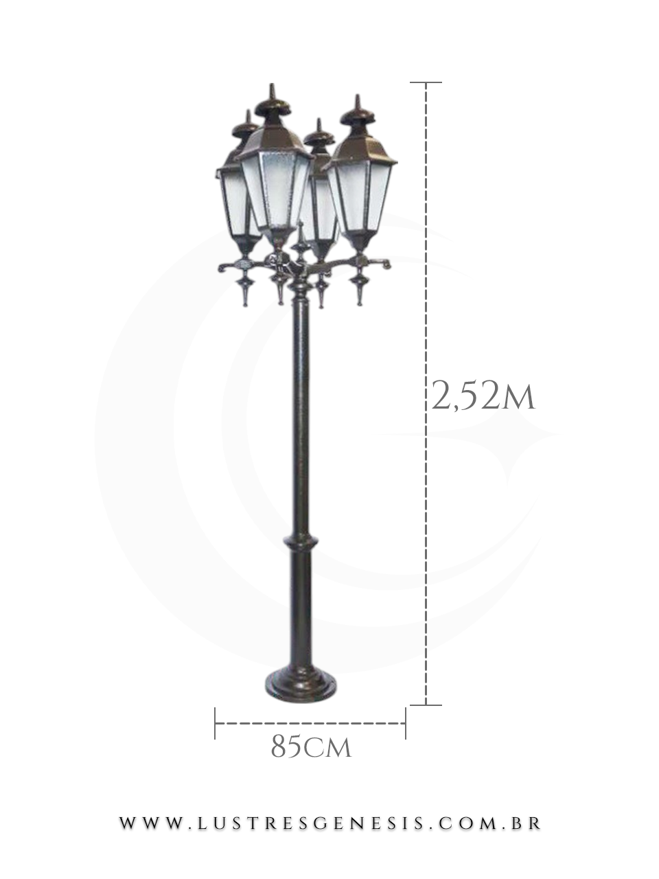 Poste de Iluminação externa Clássico Retro 2,52m estrutura robusta em alumínio fundido para jardim e fachada